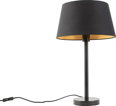 Produktbild von QAZQA - Klassisch I Antik Klassische Tischlampe schwarz mit schwarzem Schirm 32 cm - Simplo I Wohnzimmer I Schlafzimmer - Textil Rund - LED geeignet E27