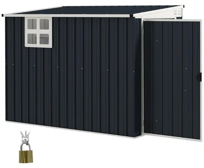Immagine prodotto di Capanno da giardino in metallo, dotato di serratura, finestre e sistema di ventilazione. Colore: grigio. Dimensioni: 231x128x161/181 cm