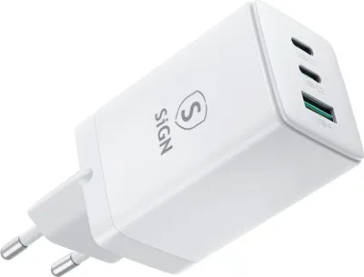 Zdjęcie produktu dla Szybka ładowarka GaN Ultra 65W 2xUSB-C i 1xUSB-A - biała