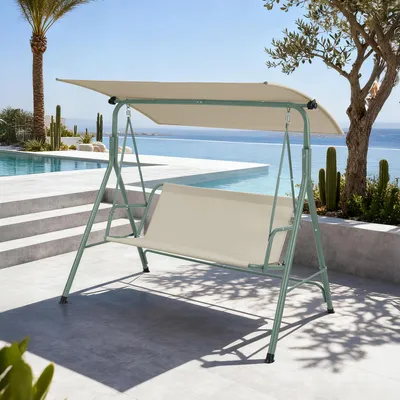 Produktbild von Hollywoodschaukel 'Satten' 3-Sitzer mit Sonnendach Stahlgestell 173 x 119 x 153 cm Hellgrün / Beige