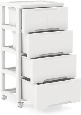Immagine prodotto di Carrello portaoggetti con cassetti, mobiletto a nicchie con 4 ruote, carrello verticale per il bagno con 5/6/7 cassetti, armadietto con cassetti, carrello con ruote per soggiorno, camera da letto e ufficio domestico (5 cassetti)
