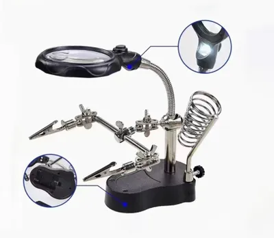 Produktbild von Löthilfe Dritte Hand mit LED Fixierhilfe 3,5&12 Fach Lupe Platinenhalter Basteln Neu