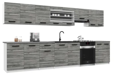 Image de Belini - Coin cuisine moderne ITALIA 3 - Meubles de cuisine 320 cm, gris Glamour - Cuisine équipée avec éléments hauts, éléments bas et plans de travail