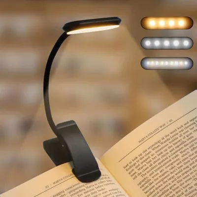 Produktbild von Schwarz -Lese -Lampe -Buchklemme, USB -wiederaufladbare 9 LEDs, 3 Farbtemperaturmodi (warm/kühl/natürlich), kontinuierliche Helligkeitsklemmlampe, 360