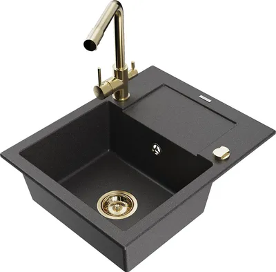 Produktbild von Mexen Enzo 1 Becken-Granitspüle mit Abtropffläche und Mischbatterie Duero, Schwarz gesprenkelt - 6506-76-671600-50