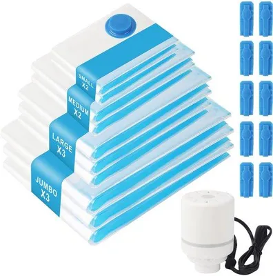 Produktbild von Azomor® Set von 10 wiederverwendbaren Vakuumbeuteln mit elektrischer Pumpe für effiziente Aufbewahrung