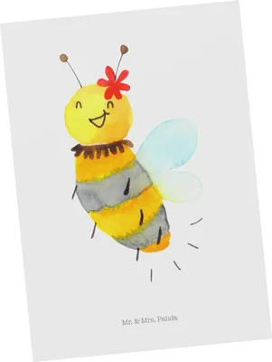 Produktbild von Mr. & Mrs. Panda Grußkarte Biene Blume - Weiß - Geschenk, Postkarten, Postkarte, Ansichtskarten, Ansichtskarte, Kunstkarten