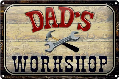 Produktbild von Blechschild Hinweis 30x20cm Dad´s Workshop Werkzeug