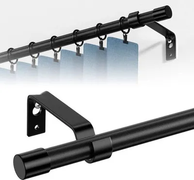 Productafbeelding van Ibenzoa® Verstelbare gordijnstang, mat zwart, 68–127 cm, geschikt voor gordijnen – metaal, wandmontage, voor binnen- en buitengebruik, inclusief bevestigingsmateriaal, draagvermogen 7 kg