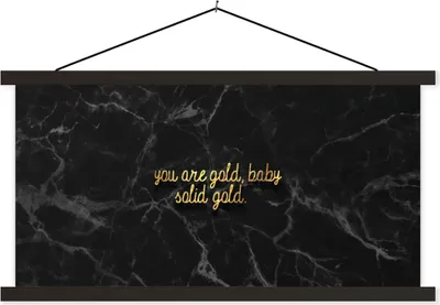 Produktbild von MuchoWow® Textilposter Zitate - Sprichwörter - Gold - Marmor 90x45 cm mit schwarzem Rahmen - Klemmleisten