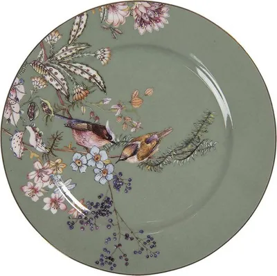 Produktbild von Clayre & Eef Teller 6CE1179 grün Ø 15x1 cm Keramik Vogel Blumenmotiv