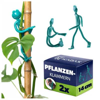 Produktbild von KADAX Frosch Pflanzenclips 6 x 14 cm, 2 Stück, dekorative Pflanzenhalter aus Kunststoff, flexible Pflanzenklammern für Zimmerpflanzen, Pflanzenstützen