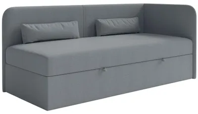 Produktbild von Selsey Calmmo – Jugendbett 90x200 mit Bettkasten, Chenille-Bezug, Kopfteil rechts, Dunkelgrau