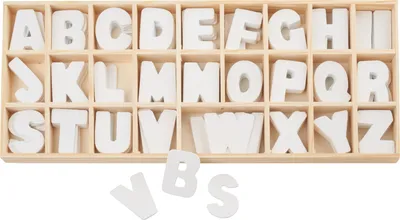 Produktbild von VBS Buchstabenset, 156 Stk. in Holzbox, sortiert von A-Z,B ca 1,5-2,2cm,Hca.3,2cm