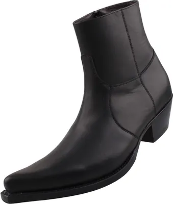 Das Bild zeigt einen schwarzen Stiefel der in einem eleganten Design gehalten ist. Der Stiefel ist von der Seite sichtbar und hebt die Form sowie die Struktur hervor.