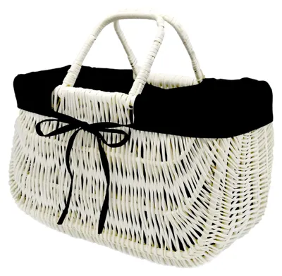 Produktbild von Rattankorb Weidenkorb Tragekorb Korbtasche Taschenkorb Tasche Korb aus Weide weiß mit Stoffeinlage K9-489-W-SS