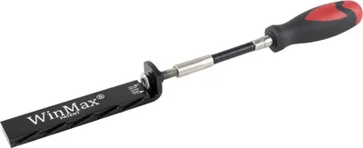 A black and red tool with a flexible handle, isolated on a white background.