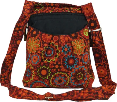 Produktbild von Bestickte Ethno Schultertasche - Rot, Uni - Erwachsene, Baumwolle, 26*20*7 cm, Alternative Umhängetasche, Handtasche aus Stoff