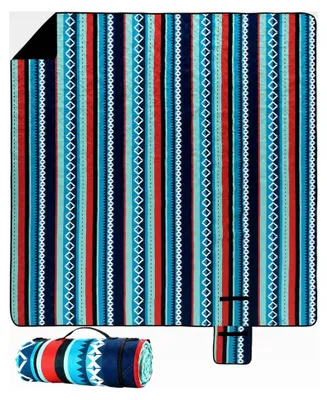 Produktbild von 200x200 cm Maschinenwaschbare XL Picknickdecke – Faltbare Picknickdecke für bis zu 8 Personen, Stranddecke & Campingdecke mit Tragegriff, Grün Gestreift