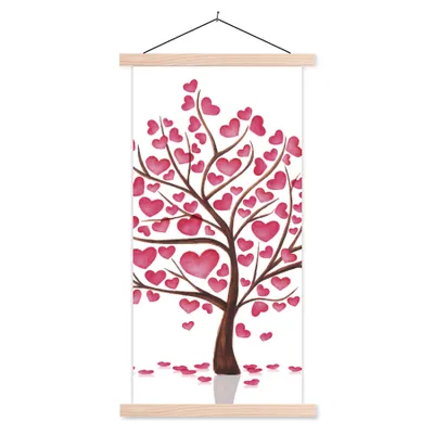 Produktbild von MuchoWow® Textilposter Eine Illustration eines Baumes mit Herzen 60x120 cm mit holzfarbenen Rahmen - Holz