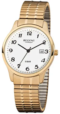 Zdjęcie produktu dla Regent F-876 męski zegarek analogowo-kwarcowy z bransoletą IP złoty Ø 36 mm