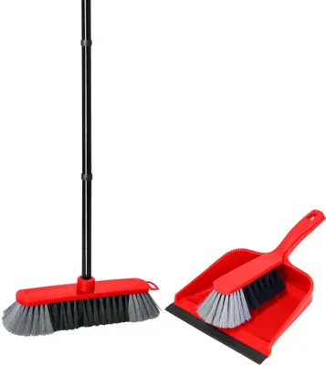 Produktbild von Novaliv Saalbesen 30 cm FEINE KUNSTBORSTEN & Kehrgarnitur Feger und Kehrblech Kunststoff Zimmerbesen mit Stiel Steckstiel sehr stabil Saalbesen mit Gewinde Kehrfeger Kehrbesen Handfeger Kehrschaufel