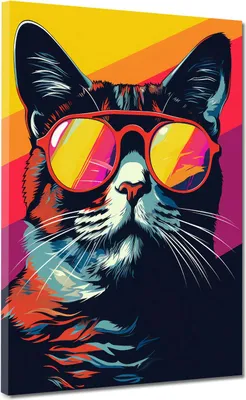 Produktbild von Pop Art Katze mit Sonnenbrille Leinwandbild Wandbild Kunstdruck XL Wanddeko: 30x40x2cm