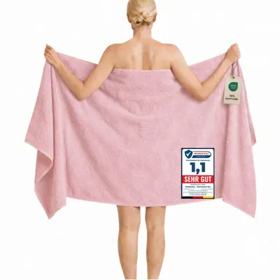 Produktbild von Komfortec Badetuch 100x200 cm aus 100% Baumwolle, Saunatuch XXL, Weich, Groß, Frottee, Schnelltrocknend, Rosa