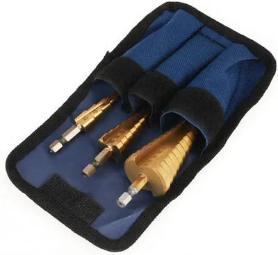 Produktbild von 3-teiliges HSS Stufenbohrer Set, Profi Sechskant Stufenbohrer 4-12 mm/4-20 mm/4-32 mm, Titanbeschichtete Kegelbohrer für Metall, Messing, Holz und Kunststoff