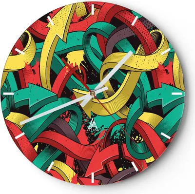 Produktbild von Wanduhr - Rund - Glasuhr - Abstraktion modern - 30x30cm - Schleichendes Uhrwerk - Lautlos - zum Aufhängen bereit - Dekoration Modern - Wanddekoration aus Glas - C3AR30x30-3505