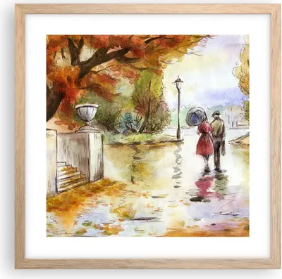 Produktbild von Gerahmtes Poster - Rahmen in heller Eiche - Wetter regen herbst park - 40x40 cm - Wand Bild - Wanddeko - Wandbilder - Wandposter - Bilderrahmen - Bilder - Kunstdruck - Wandbild - P2NAC40x40-2914