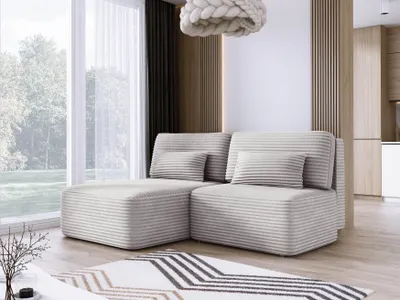 Zdjęcie produktu dla DomoHome Narożnik TILIA 213x158x95cm w kształcie litery L wolnostojący szary Lewa strona 150x213cm Funkcja spania i pojemnik na pościel, Wygodna część dzienna w tkaninie TILIA, W komplecie 4 poduszki oparciowe