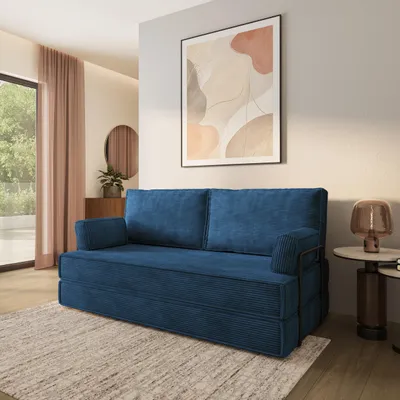 Produktbild von Masseno Schaumstoffsofa SILAR mit Schlaffunktion, Schlafsofa, Wohnzimmersofa, Couch, Sofa, Bettsofa, Kordstoff – Blau POSO 05