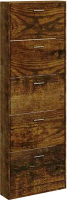 A tall, narrow shoe cabinet with six drawers, presented against a white background.
