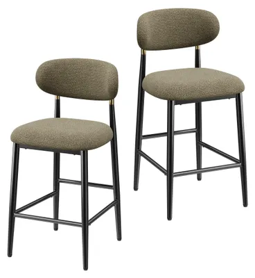 Immagine prodotto di Sgabelli da bar imbottiti, set da 2, con schienale rotondo, dettagli dorati, gambe in metallo nero, poggiapiedi, ideali per banconi o isole cucina, colore marrone