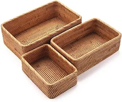 Produktbild von Famanu Aufbewahrungskorb Set 3-teilig - Rattan-Optik, rechteckig