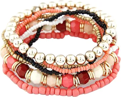 Produktbild von Teile/satz Frauen Boho Bohemian Mix Stil Mehrschichtige Elastische Perlen Armbänder für Bankett Party-Rosenrot