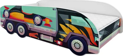 Produktbild von ACMA Jugendbett Kinderbett Auto-Bett Junior LKW-TrackBett Komplett-Set mit Matratze Lattenrost und Rausfallschutz 140x70, 07