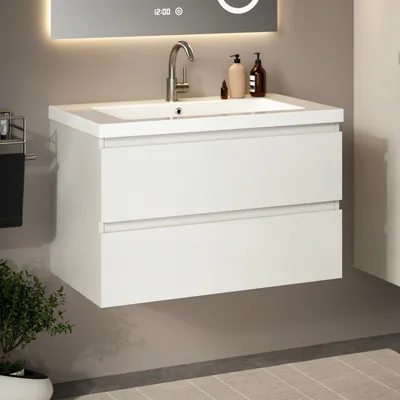 Produktbild von Mirlux Badezimmermöbel-Set weiß 80 cm – weiß Waschbecken – Badezimmermöbel-Set – weiß Waschtischunterschrank