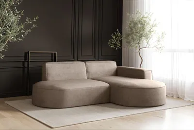 Obrázek produktu pro Rohová pohovka Modena, designová pohovka ve tvaru L, moderní a pohodlná Tmavě béžová pravá látka Salvador