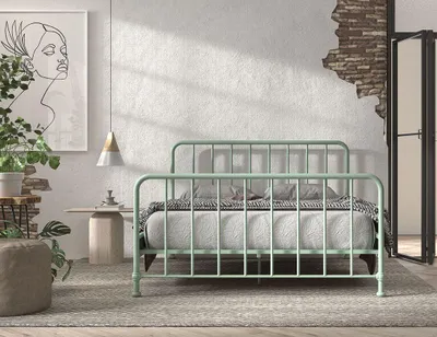 Produktbild von Jugendbett aus Metall in Farbe Olivengrün matt 160 x 200 cm