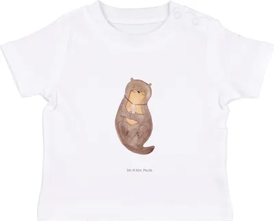 Produktbild von Mr. & Mrs. Panda Babyshirt Otter Muschel 0. - 6. Monat - Weiß - Geschenk,  T-Shirt, Organic Baby Shirt, Seeotter, Motivation, Träumen, Kinder, Niedlich, Kleinkind