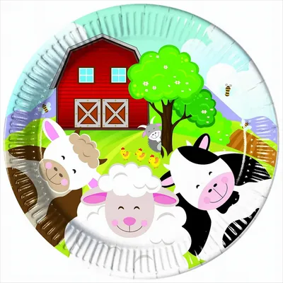 Image de Assiettes en carton « Ferme » - Grandes (23 cm), lot de 8
