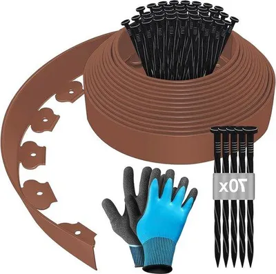 Productafbeelding van Famanu tuinrand, 15 meter - 5 cm hoogte - flexibele kunststof tuinafscheiding - bruin
