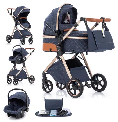 Image de Poussette 3-en-1 - Siège de sport surélevé - Fonction assise et inclinable - Facile à plier - Pour les enfants de 1 à 2 ans, jusqu'à 20 kg - Motifs à carreaux bleus