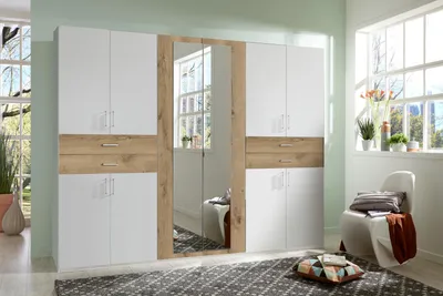 Produktbild von Dreh-/Schwebetürenschrank >Taiga< (B/H/T: 270x208x58 cm) in Weiß