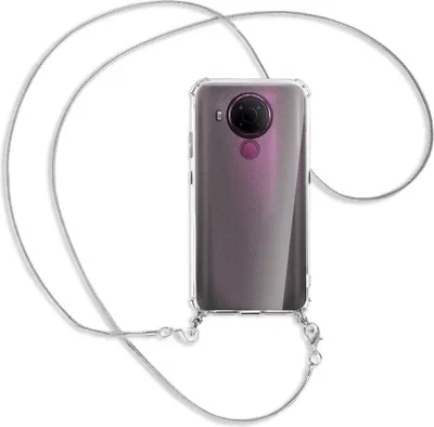 Produktbild von Handykette Backcover-Schutzhülle mit Band (Metall silberfarben) für Nokia 5.4 - silberfarbene Kette Snake