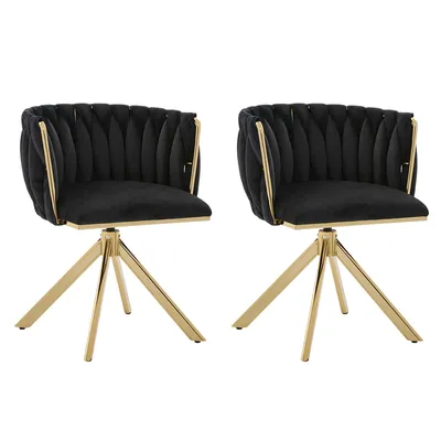 Produktbild von LVHOM Esszimmerstuhl drehbar mit Samtbezug, 180° Schwenkfunktion Polsterstuhl 2er Set mit goldenen Metellbeine, bis 150 kg,  für Homeoffice, Schwarz