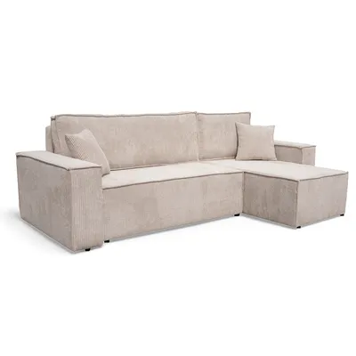 Produktbild von Wohnlandschaft Ecksofa Creme COMO Cord mit Bett Sofa Schlafsofa Ottomane rechts links universell