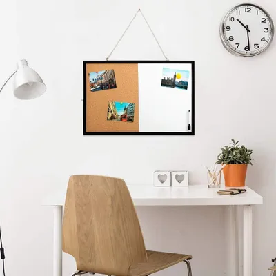 Obrázek produktu pro Sada magnetické a korkové tabule - montáž na zeď - 60x40 cm - černý dřevěný rám